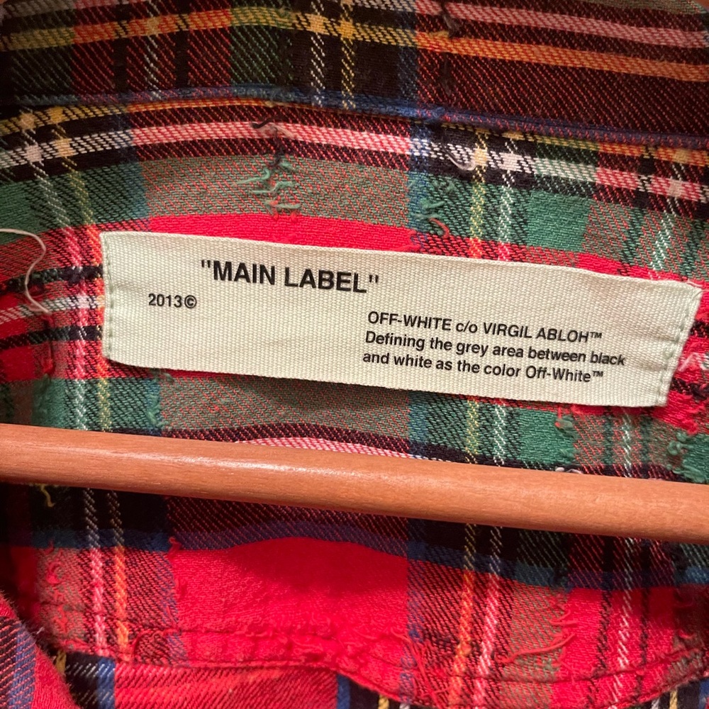 Off White Button Up Distressed Flannel Shirts Siz… - image 4